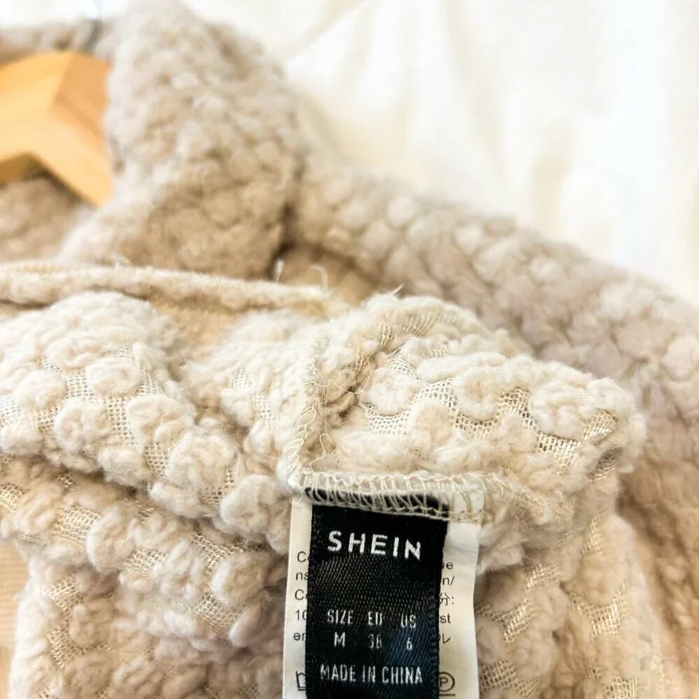Shein Beige Textured Fleece Pullover Medium Long Sleeve 1/4 Zip Cozy Sweatshirt